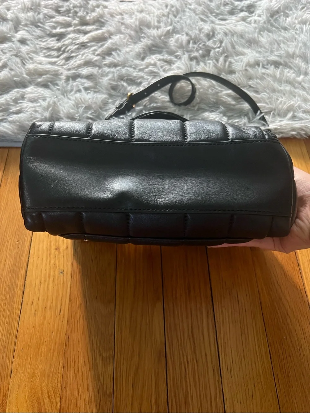 Tory Burch Black Quilted Leather Crossbody with Gold Logo with Top Handle